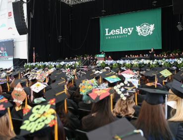 photo of audience and mortarboards at commencement