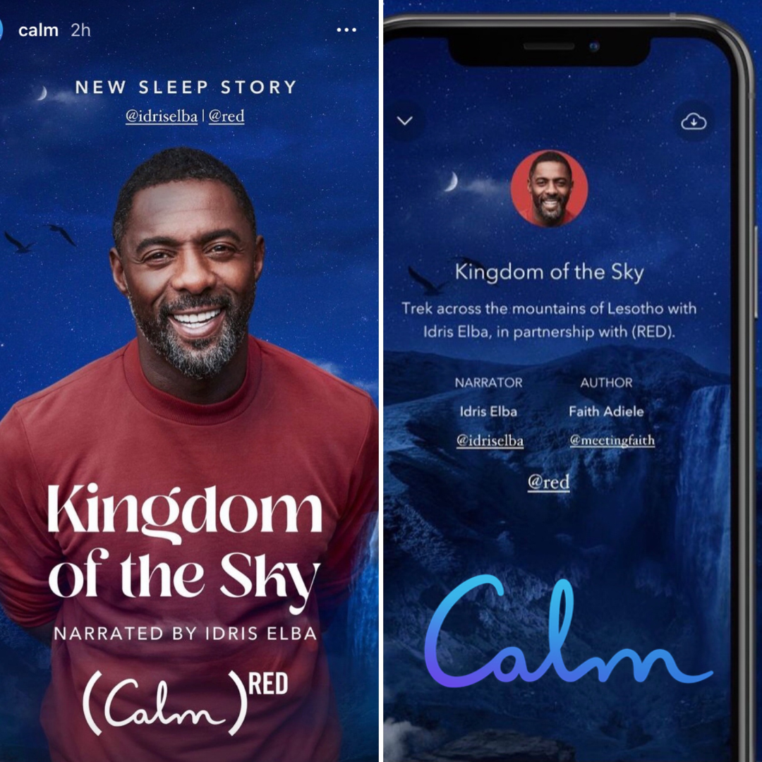 Advertisement with Idris Elba for Faith Adiele's story in the Calm App, "Kingdom of the Sky