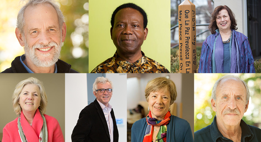 Collage of faculty: Jay Jones, Michael “Shabaash” Kemeh, Vivien Marcow Speiser, Martha McKenna, Shaun McNiff, Louise Pascale, Rick Reinkraut.