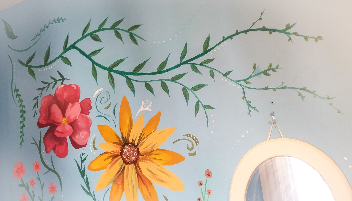 Mural of flowers and vines by Amanda Nahodil