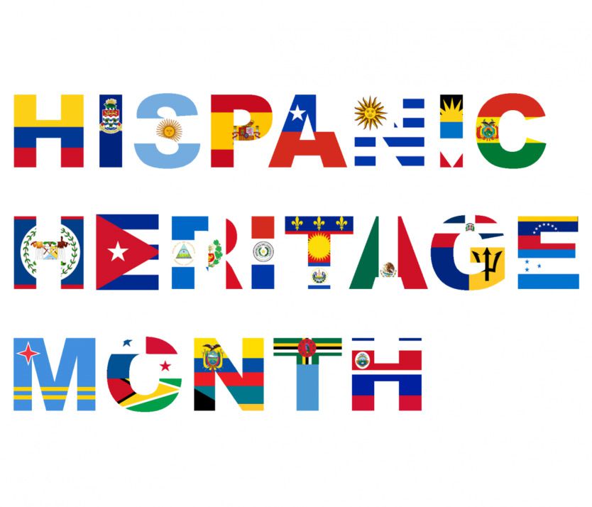 Hispanic Heritage Month graphic composed of various Latino flags