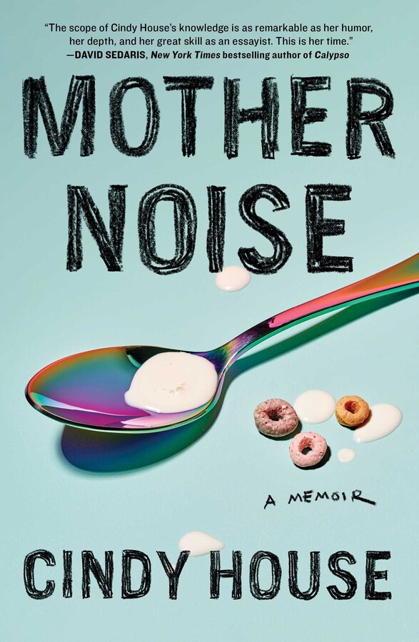 Book cover of Mother Noise by Cindy House with a spoon holding something white with the inference that it is heroine or milk.