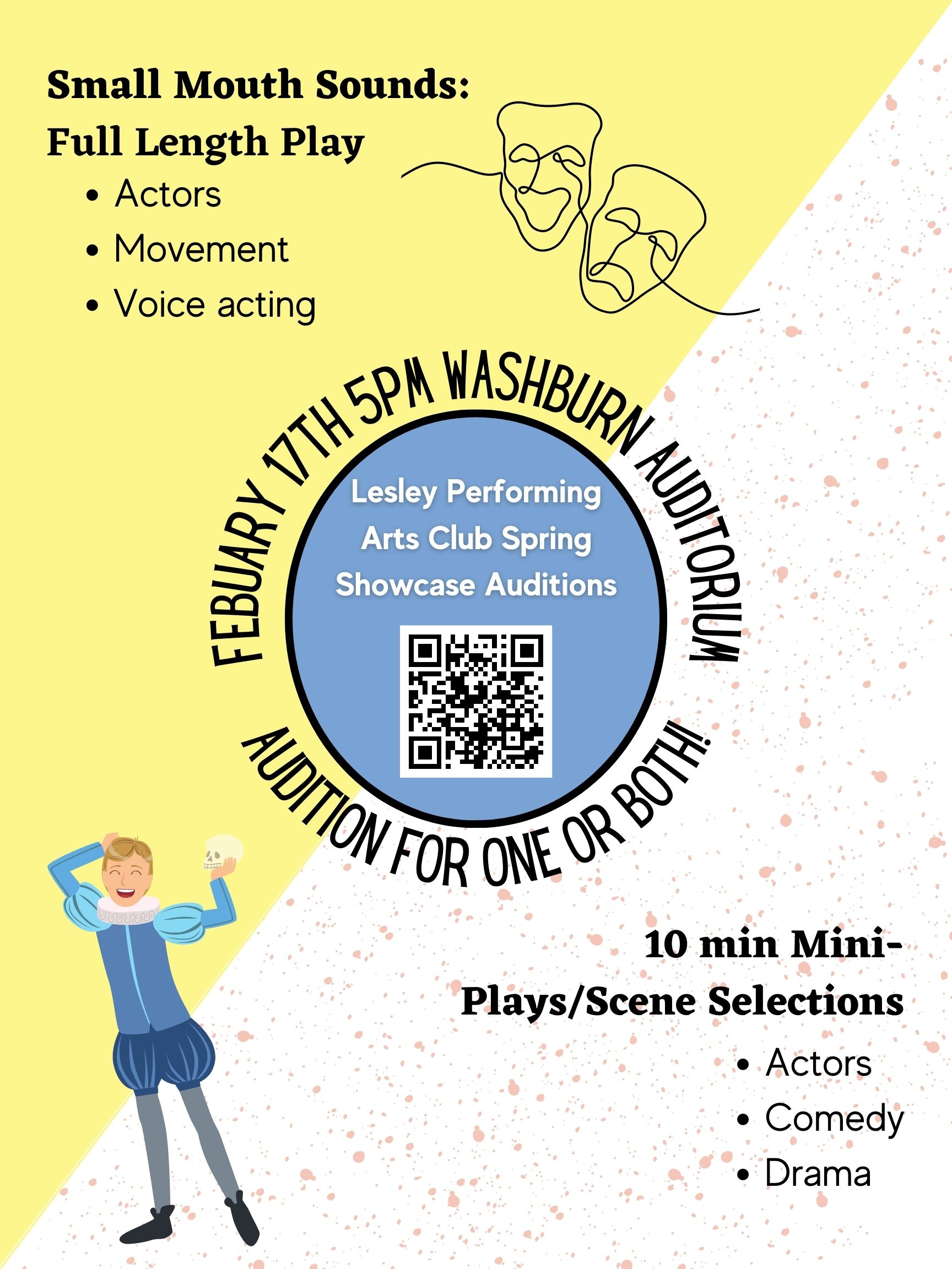 A poster advertising LPAC's Sprint Auditions at Washburn Auditorium on Feb. 17th at 5:00pm.