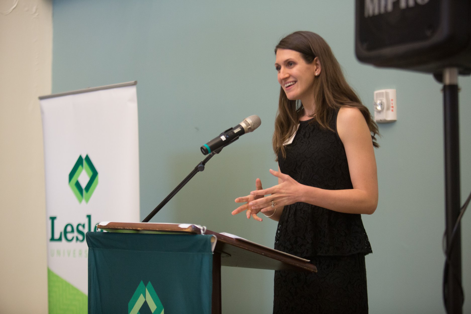 Sarah Groh speaking at Lesley Alumni Weekend 2018