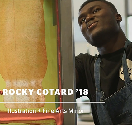 Student Rocky Cotard working in the art studio
