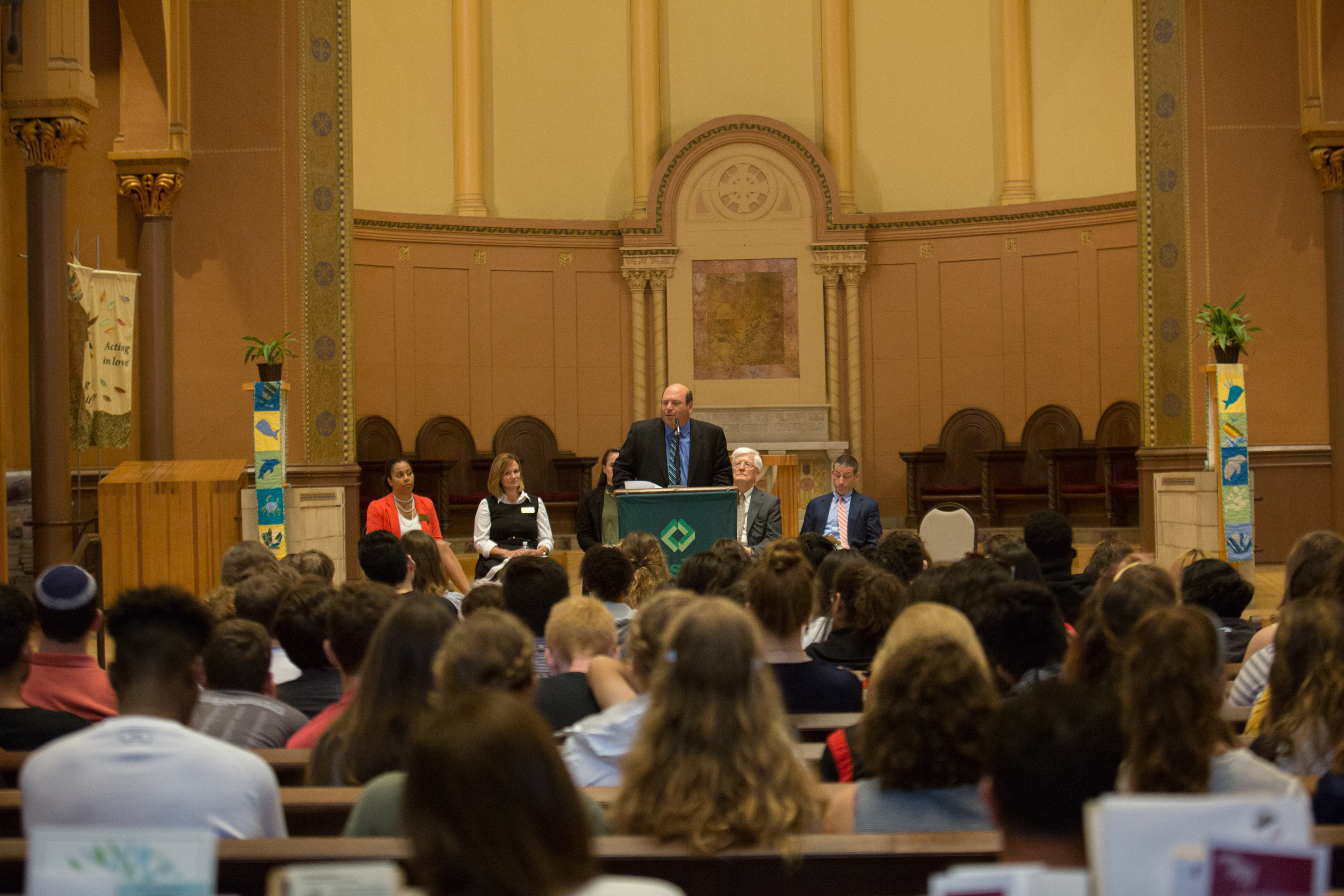 President Weiss addresses the crowd gatherd at convocation.