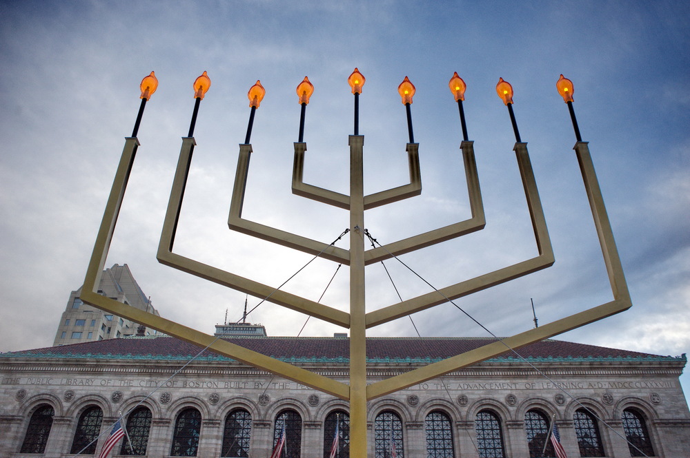 Boston Menorah in front of Boston Public Library.