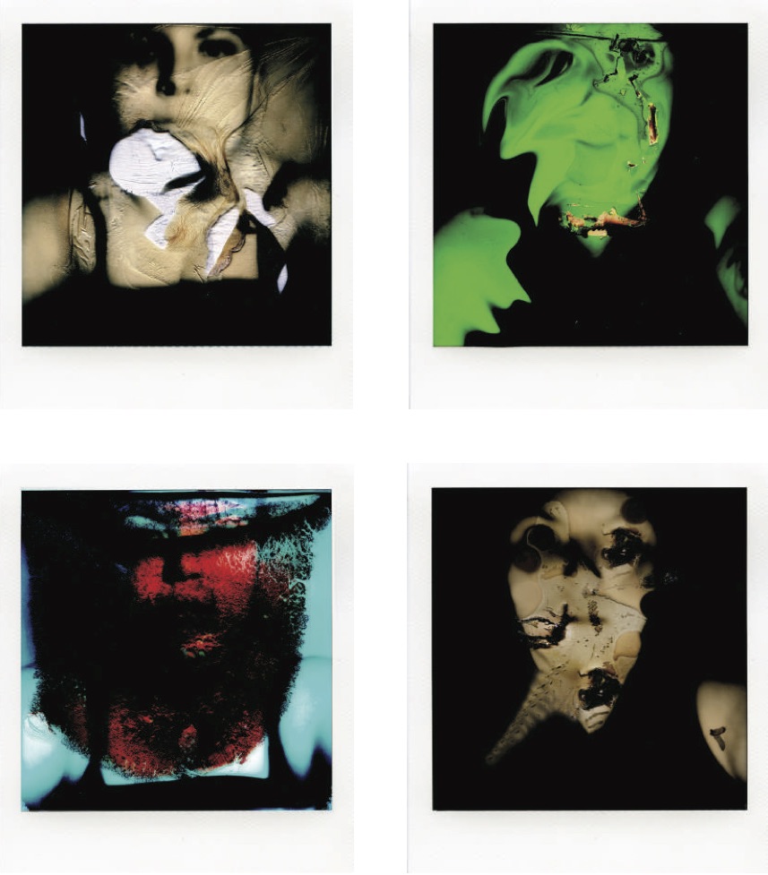 a person's face is projected and manipulated in four separate boxes
