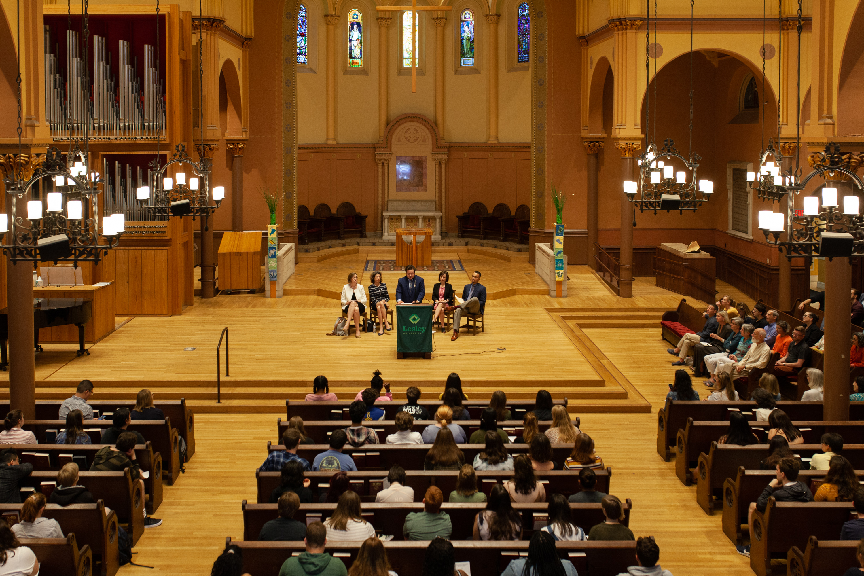 An overhead photo of an audience in a church at Convocation 2019
