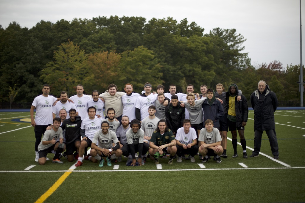 Current and alumni members of the men's team after their morning game