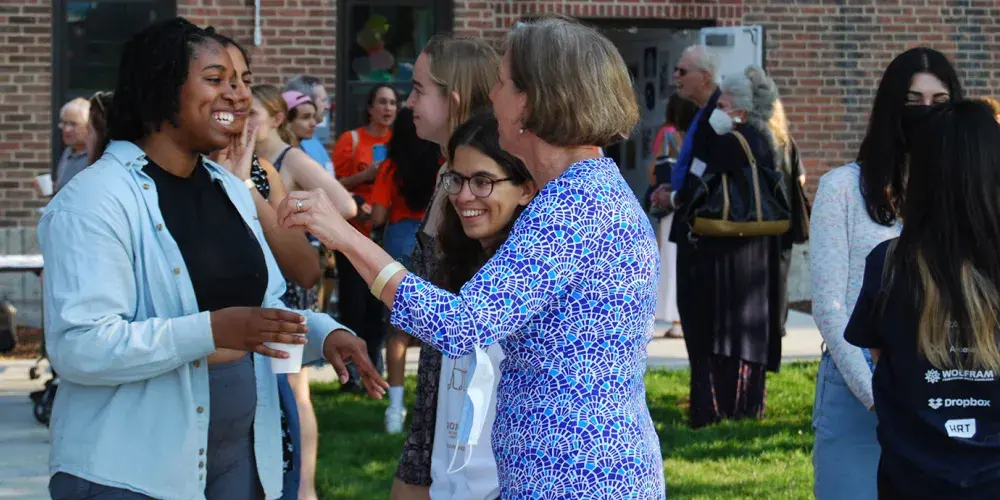 students and faculty outside