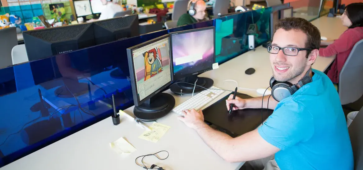 student doing illustrations work