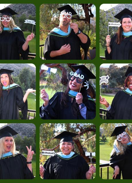 9 photos of graduates in individual locations wearing their cap and gown and holding up signs like "I did it"