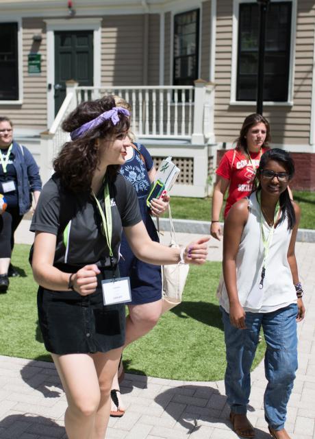 students walking through campus