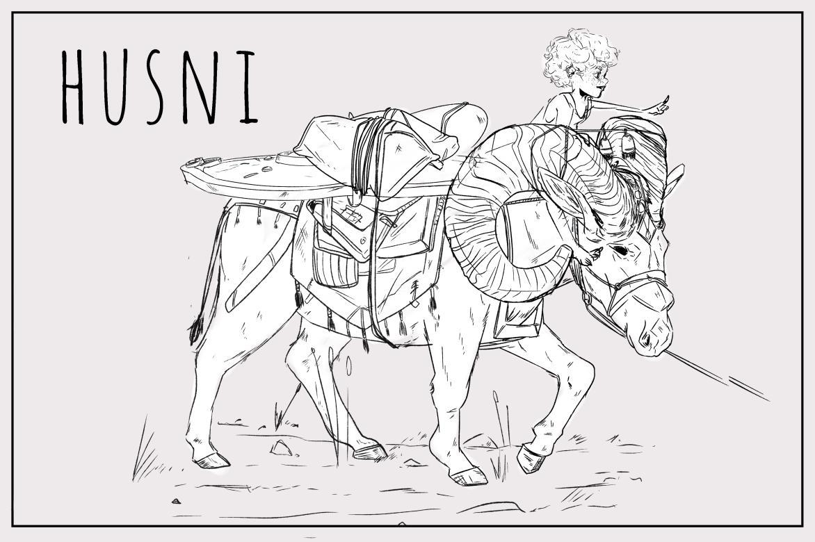 digital illustration of orc characater riding on ram