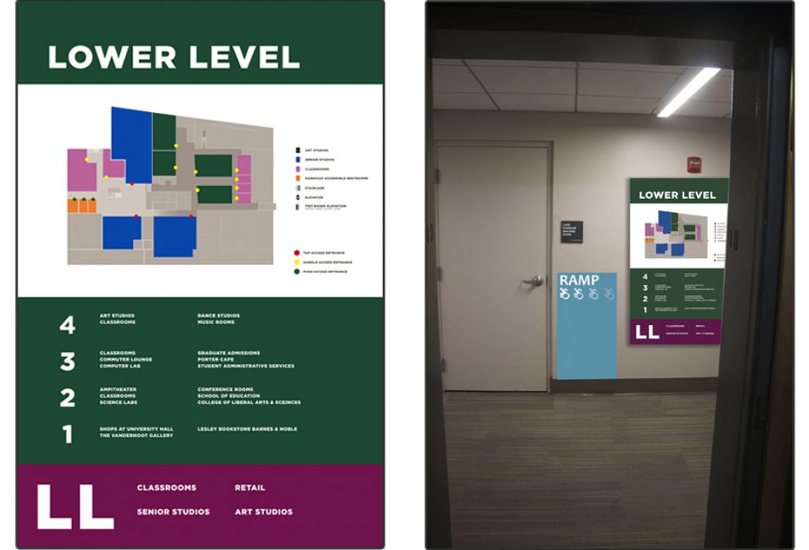 image of lower level hallway with redesigned building map