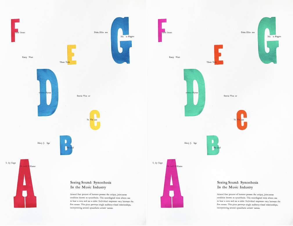 letterpress poster that shows large block letters with smaller black text under larger letter blocks