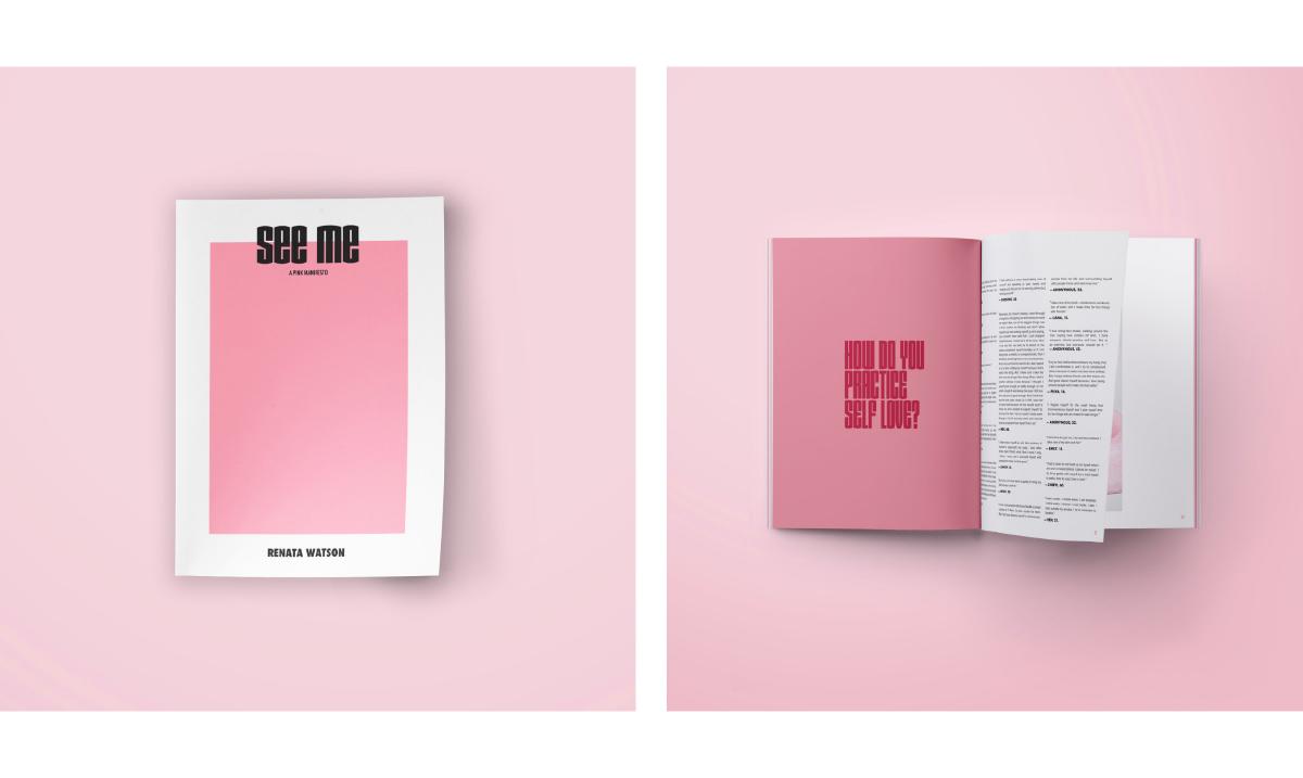 images of book spread on pink background 