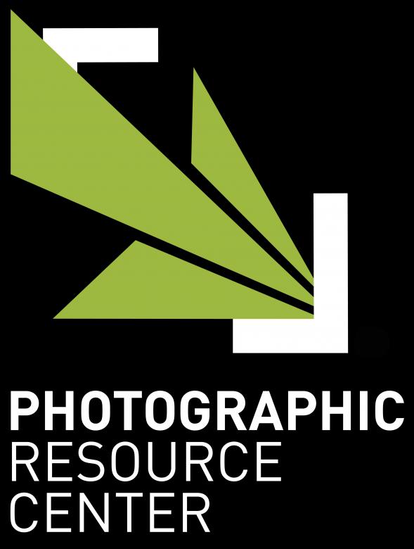 New Photographic Resource Center logo with black background and words of the organization on the bottom
