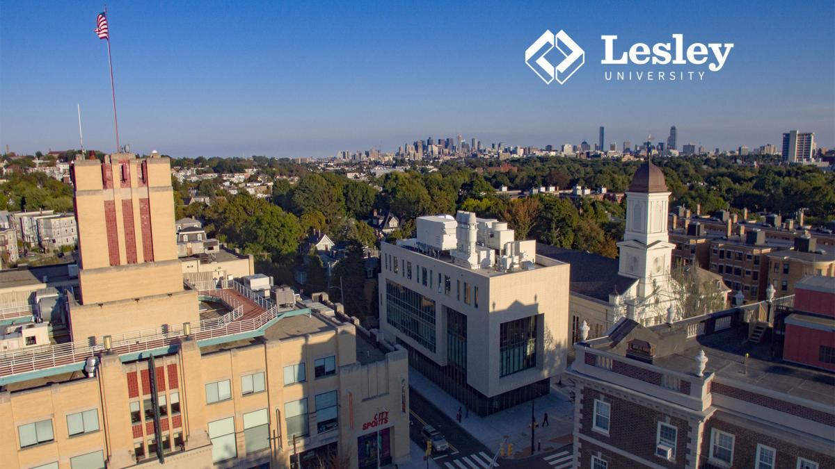 Aerial view of Porter campus and the surrounding buildings of Mass Ave.
