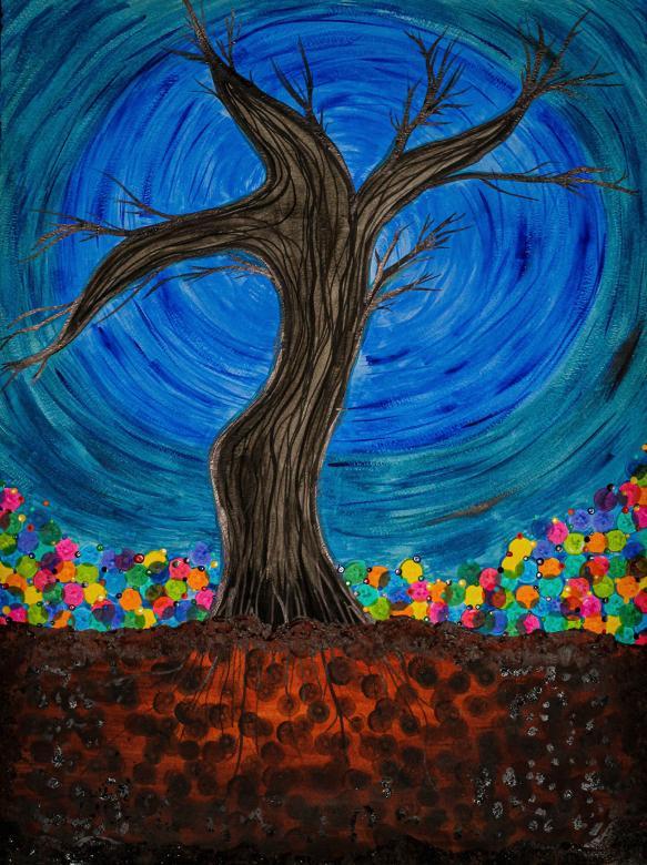 Colorful painting of a tree