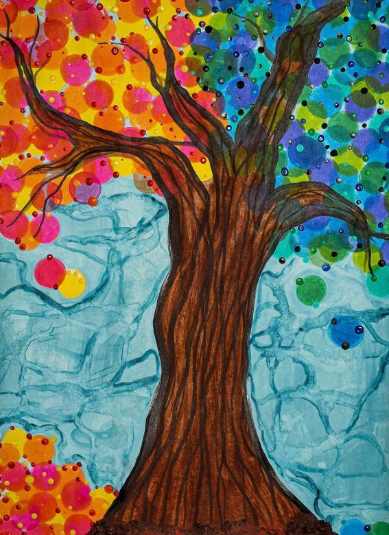 Colorful painting of a tree