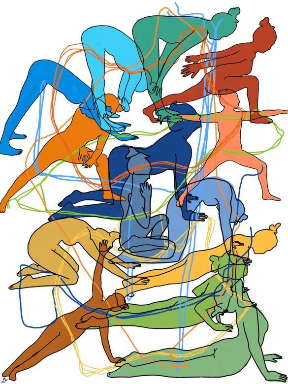 A colorful graphic of different yoga poses