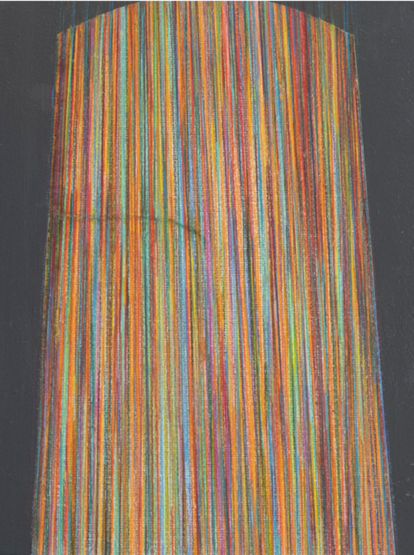 Blue, green, orange, yellow, and pink lines in the middle of a gray canvas.
