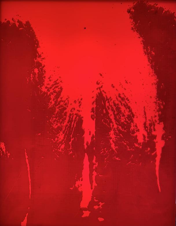 Red laser cut resin on LED panel