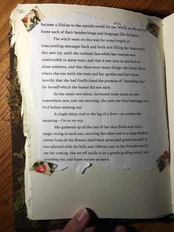 Page 20 of the book, showing the end of the last story as it's decoratively taped onto the page