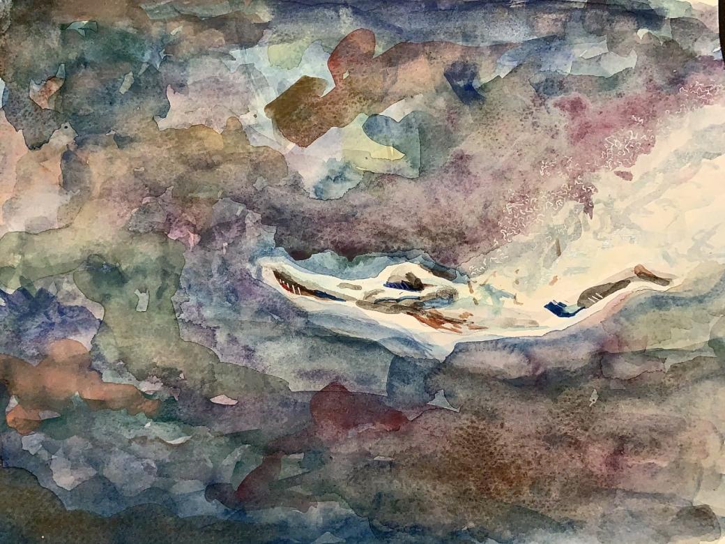 abstract watercolor painting with shades of brown and blue
