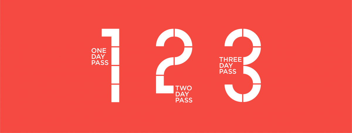 The numbers 1, 2, and 3, in the same design as the previous image. Next to 1 is says "One Day Pass." Next to 2, "Two Day Pass." Next to 3, "Three Day Pass."