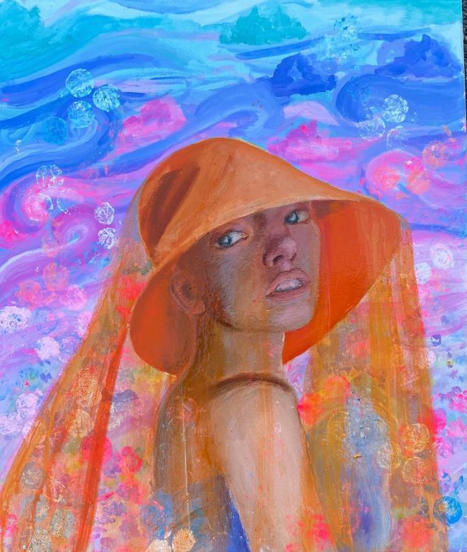 painting of a woman wearing a hat