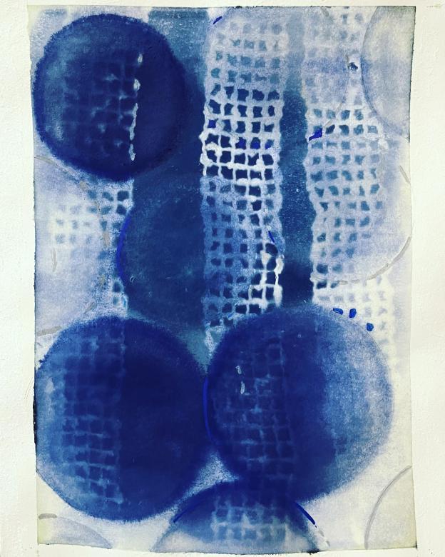 canvas with blue circles painted on