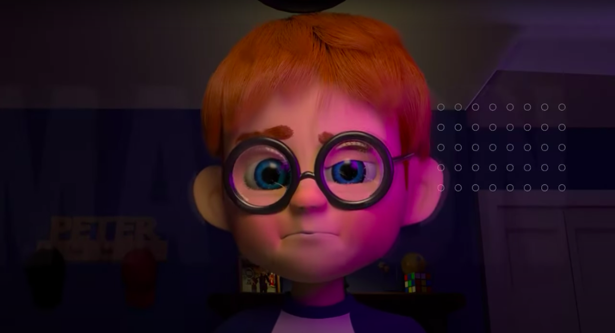 Animated character with glasses and red hair