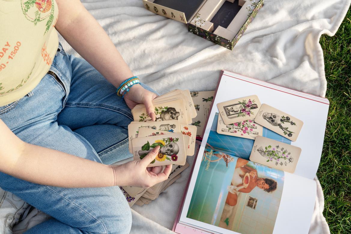 Woman sorting photos
