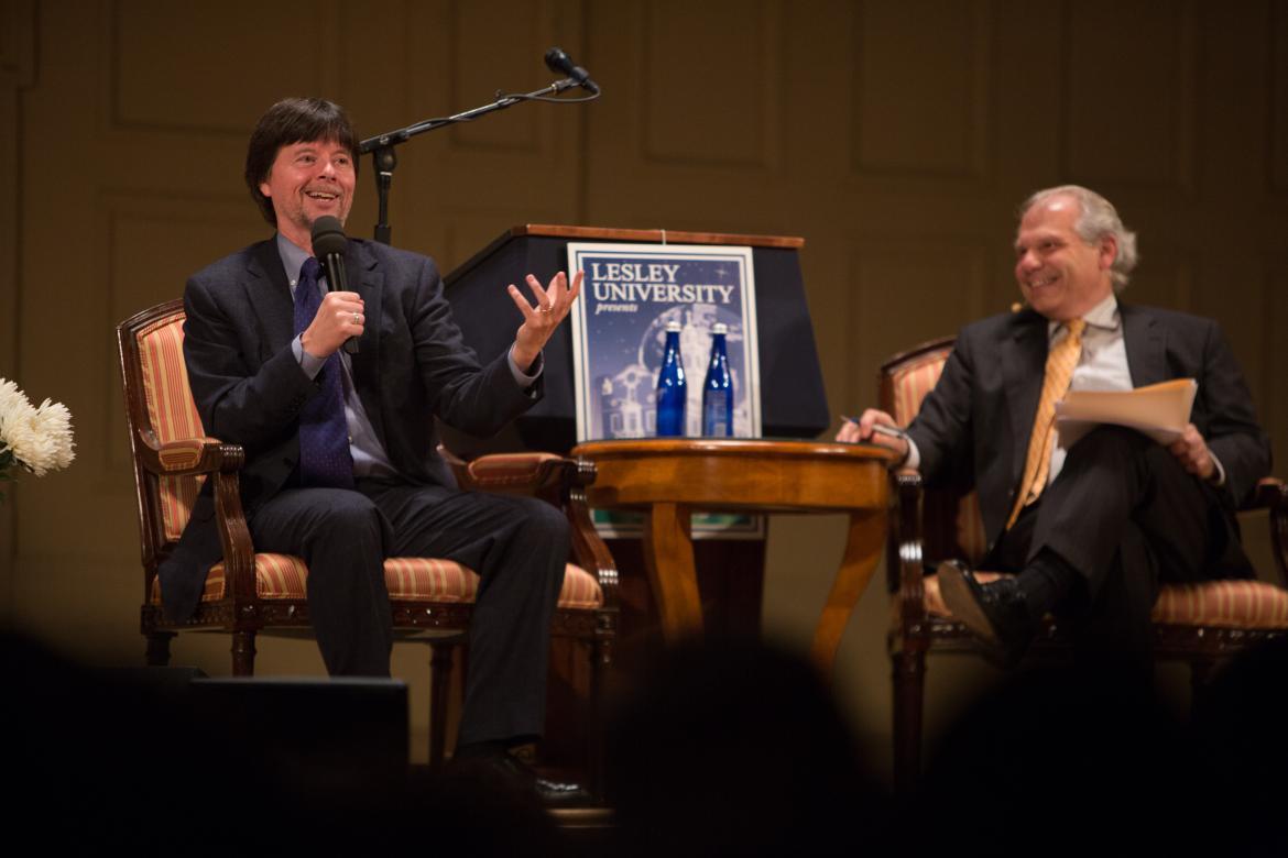 Ken Burns speaking on stage