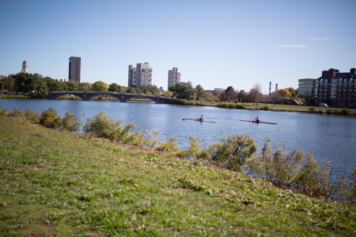 view of Charles river in Harvard square