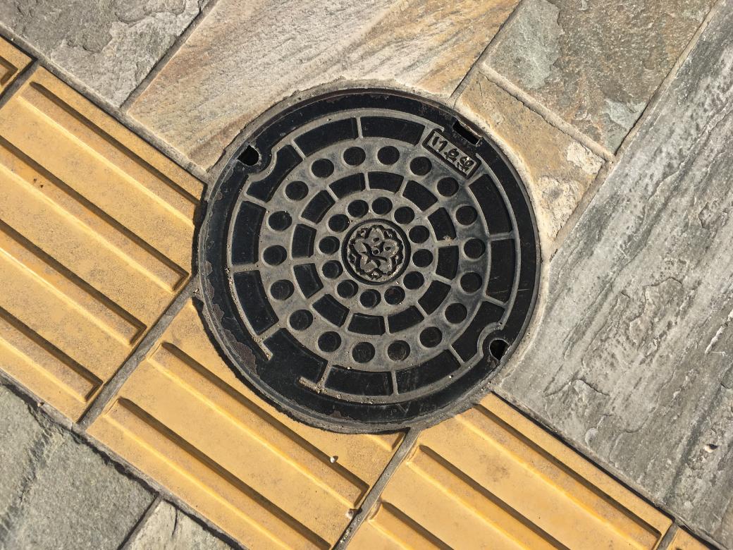 A simple manhole cover with dots.