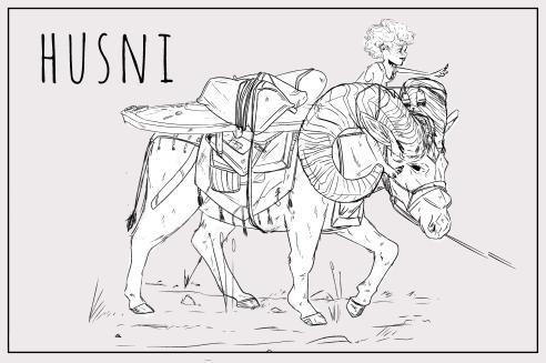 digital illustration of orc characater riding on ram