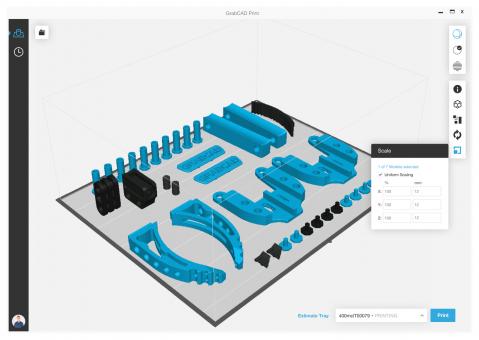 screenshot of software that helps users organize items for 3d printing.