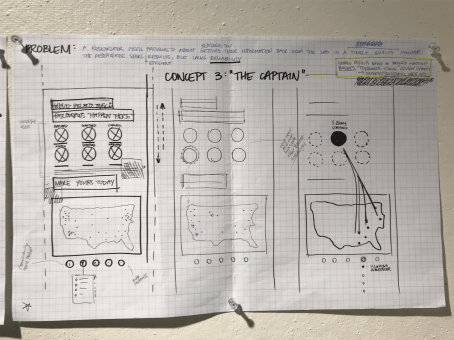 sketches of maps and text boxes on graph paper