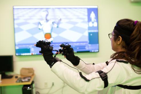 student trying out vfx motion capture suit