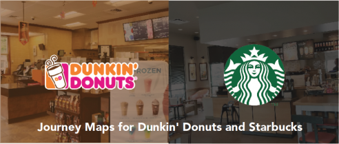Dunkin Donuts and Starbucks logos on screen