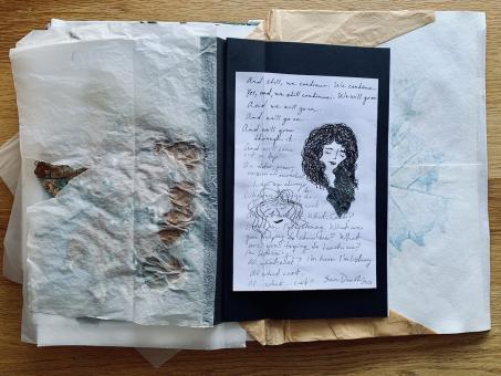 last page of journal that reads, "And still, we continue. We continue. Yes, and, we still continue. We will go on. And we will go on. And we'll go on. And we'll grow through it. And we'll come out on top. An older, wiser version of ourselves. Like we always do. Like we always do. But, at what cost? At. What. Cost? Here I am. I'm listening. What are you trying to show me? What are you trying to teach me? I'm listening. At what cost? I'm here. I'm listening. At what cost. At...what...cost? Sun, Dec 12, 2021