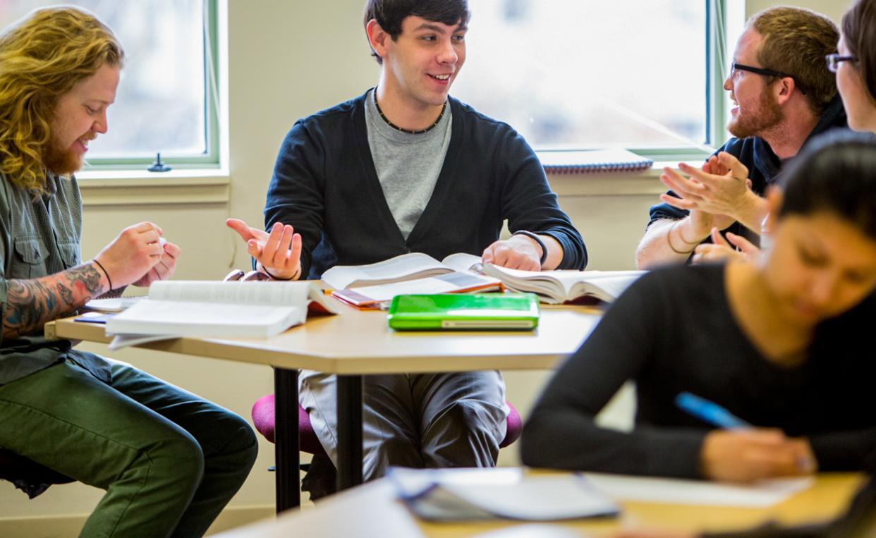 students interacting in classroom