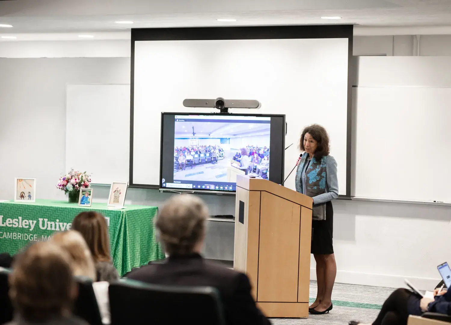 President Janet L. Steinmayer welcomes family, friends and Lesley community members to Alumni Weekend's celebration of the life of the late Professor Emerita Mary Mindess. 