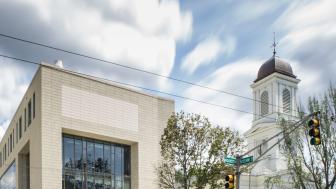 Lunder Arts Center under clouds