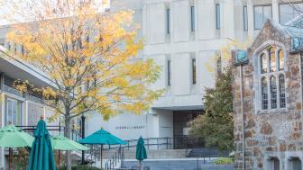 Outside Sherrill Library in autumn.