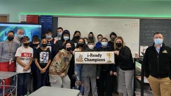 Amy Maldonado '22 (far left) with her students at Consentino Middle School
